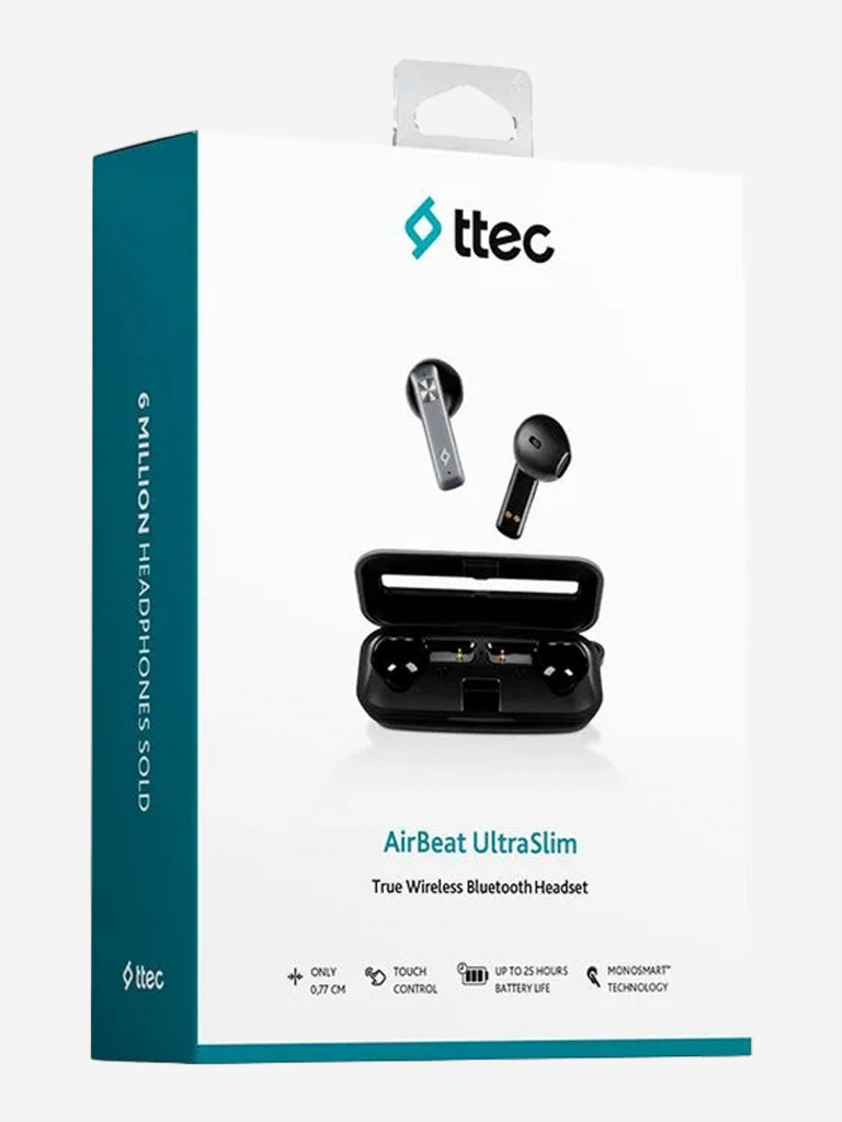 Беспроводная Bluetooth-гарнитура TTEC AirBeat Ultra Slim True Wireless Headsets. Цвет: темно-серый