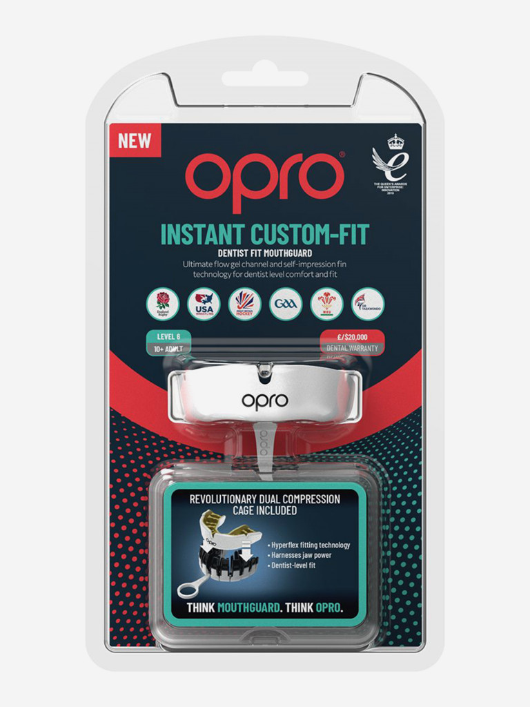 Боксерская капа взрослая, спортивная, защитная для зубов OPRO Instant Custom-Fit - White/Gold