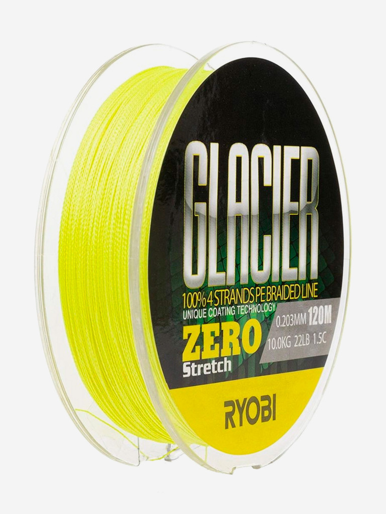 Шнур плетеный для рыбалки Ryobi GLACLER ZERO 120м, 0,203мм, 10кг, желтый