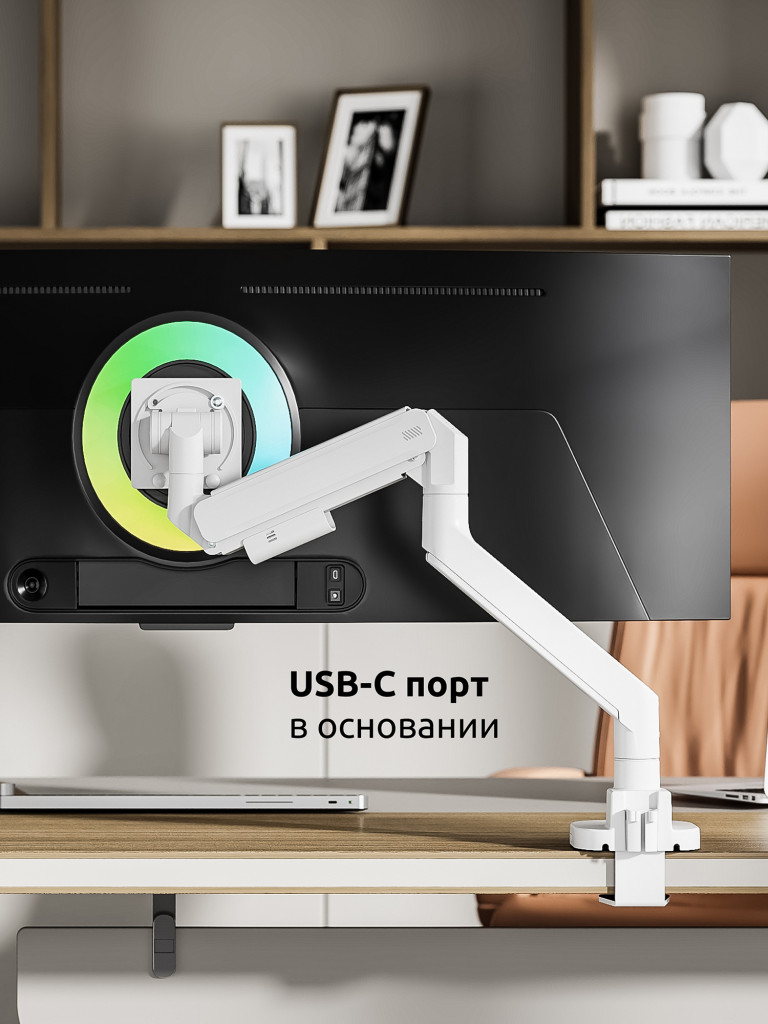 UNITEKI FMGT201WRD PRO LINE Кронштейн для монитора со струбциной системы газ лифт, поддерживающий большую нагрузку, диагональ 22-57" + адаптеры VESA