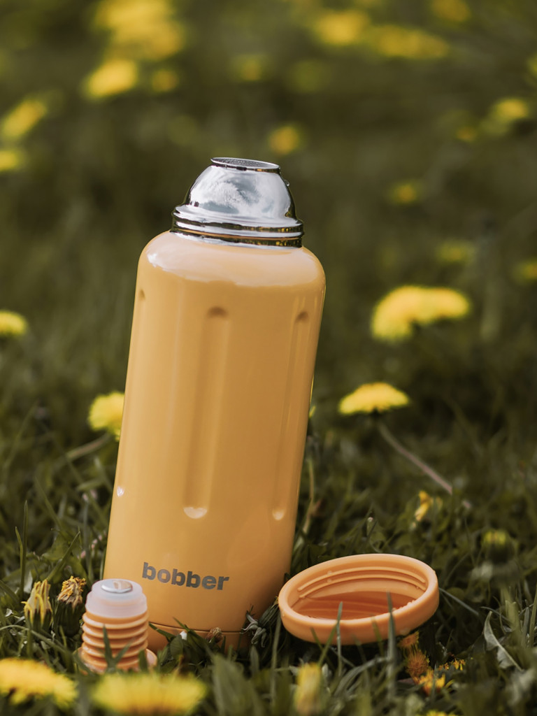 Термос вакуумный для напитков BOBBER Flask 1 литр пробка с наливными каналами, тепло до 48 часов, оранжевый