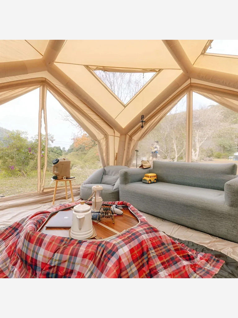 Надувная палатка Coody HUB Beige, 360×360×275 см, 4–6 человек, 4 входа, модульная система