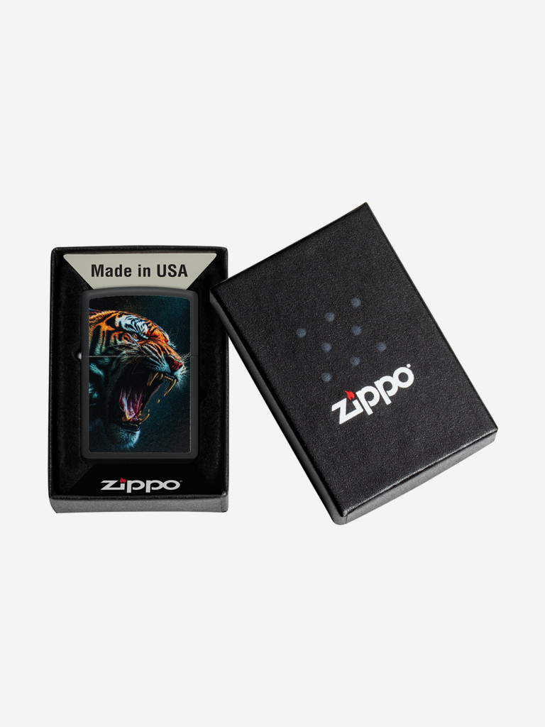 Зажигалка бензиновая ветроустойчивая Zippo Tiger Roar Design Black Matte