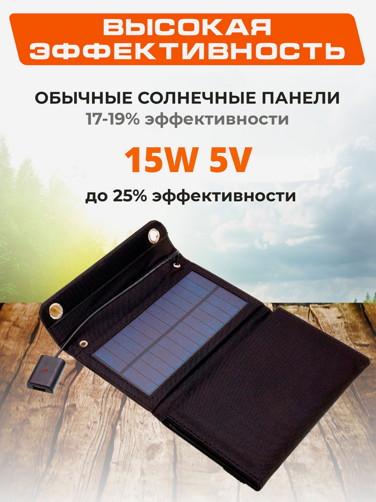 Портативная солнечная батарея для зарядки телефона 15W 5v