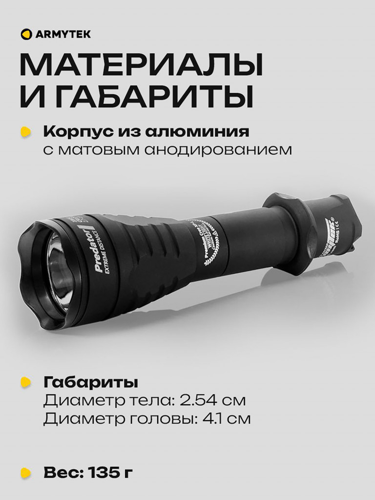 Подствольный фонарь для охоты Armytek Predator XP-E2, зеленый свет, до 297м