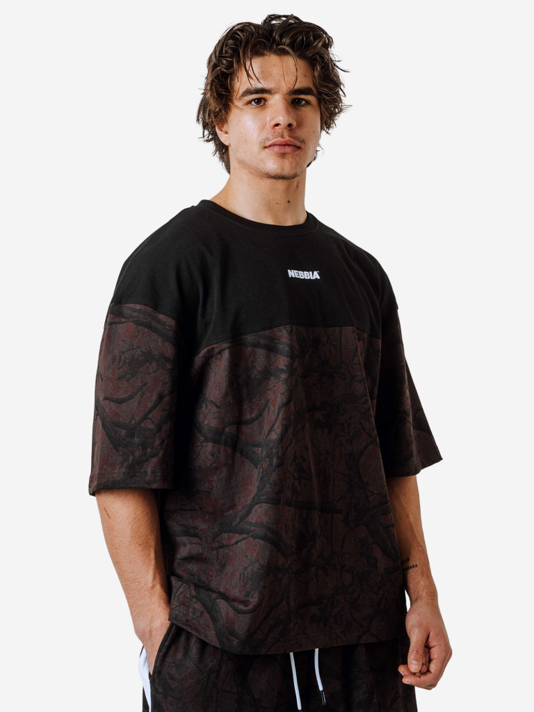 Футболка мужская спортивная NEBBIA Oversized Tee POWER 898 Dark brown camo