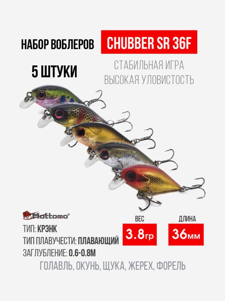 Набор воблеров для рыбалки Chubber 36F "5в1" крэнк плавающий