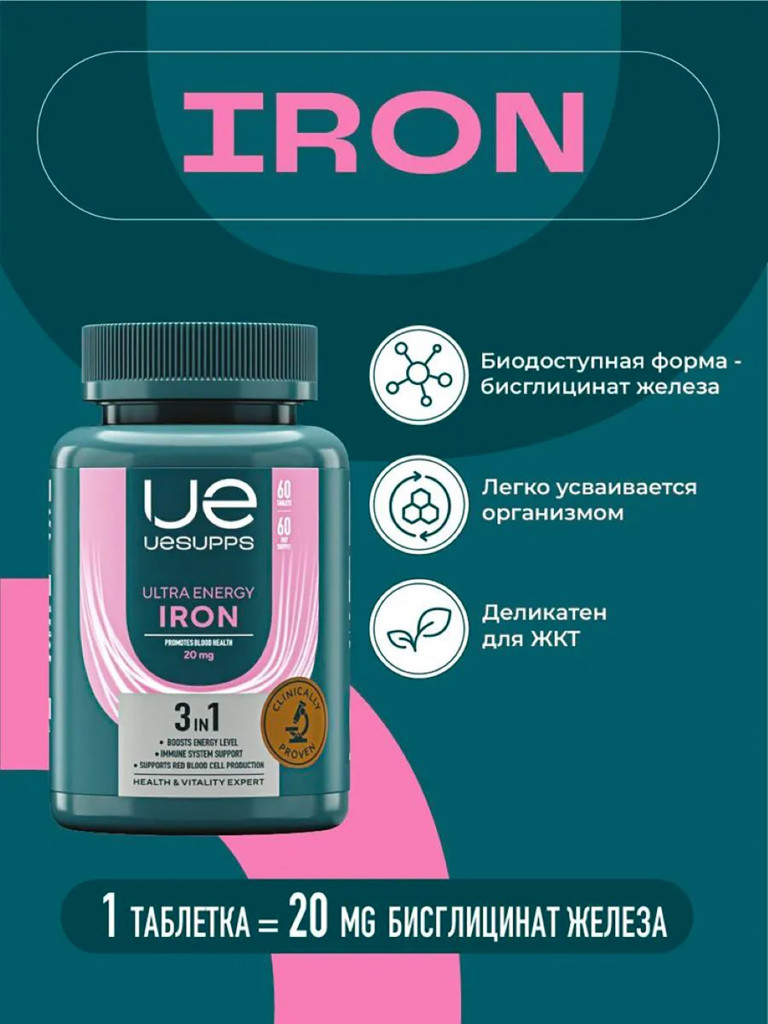 Железо UESUPPS Ultra Energy, 60 капсул мультивитамины