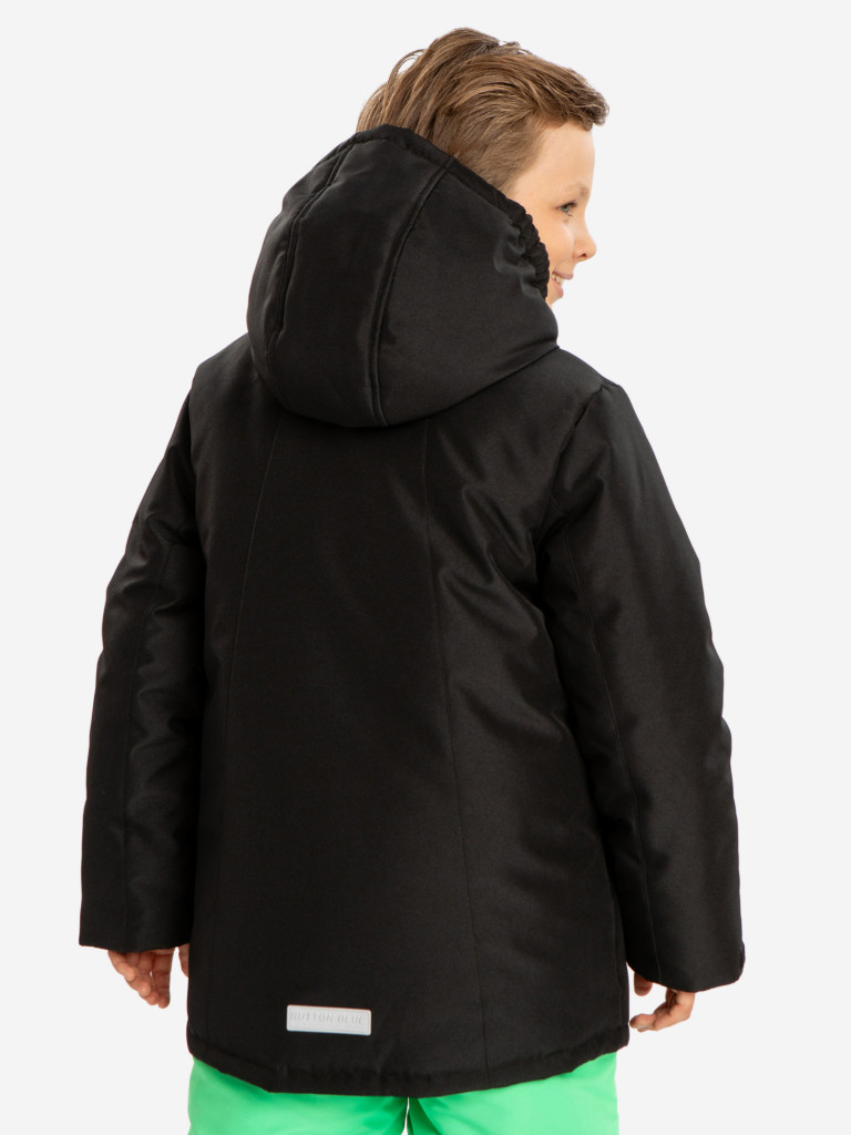 Куртка зимняя непромокаемая с капюшоном и манжетами-митенками черная для мальчика Button Blue