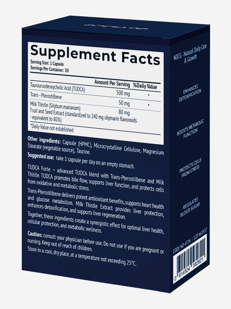 Тудка Форте TUDCA Forte (тауроурсодезоксихолевая кислота) NDCG, 500 мг, 30 капсул