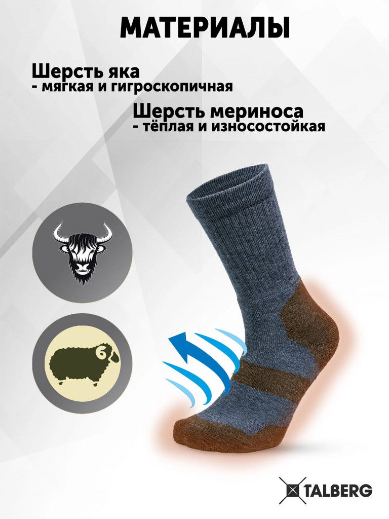 Термоноски треккинговые Talberg Yak Trek до -30 C, 36-38, синий