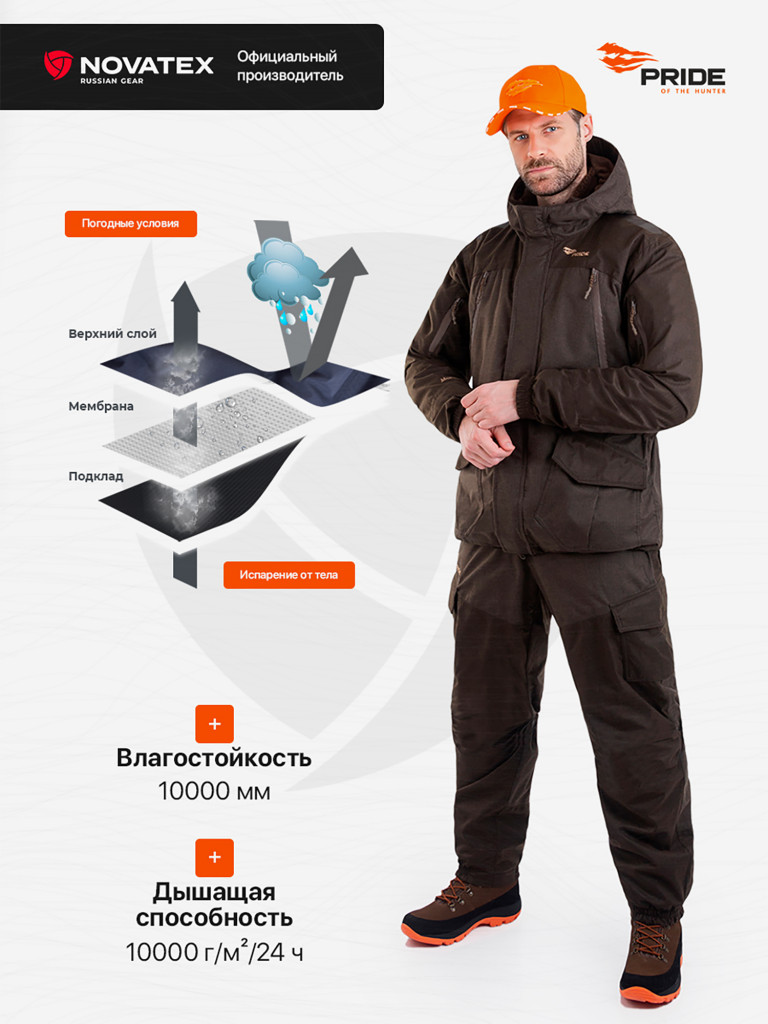 Костюм демисезонный мембранный для охоты PRIDE, Магнум Премиум, коричневый