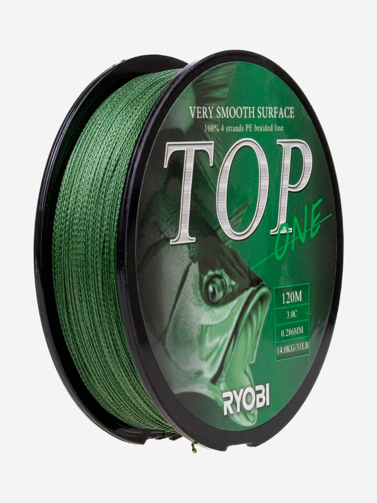 Шнур плетеный для рыбалки Ryobi TOP PE4X, 120м, 0,286мм, 14кг, темно-зеленый