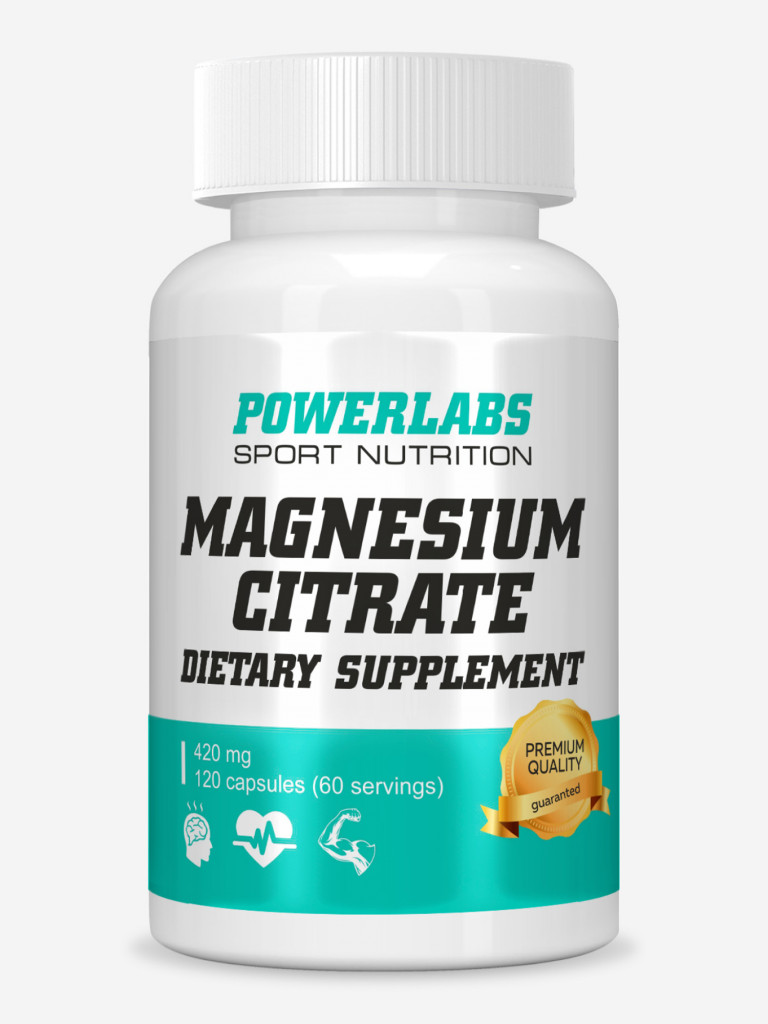Профилактика дефицита магния, Powerlabs, Магний Цитрат, 420 мг, 120 капсул
