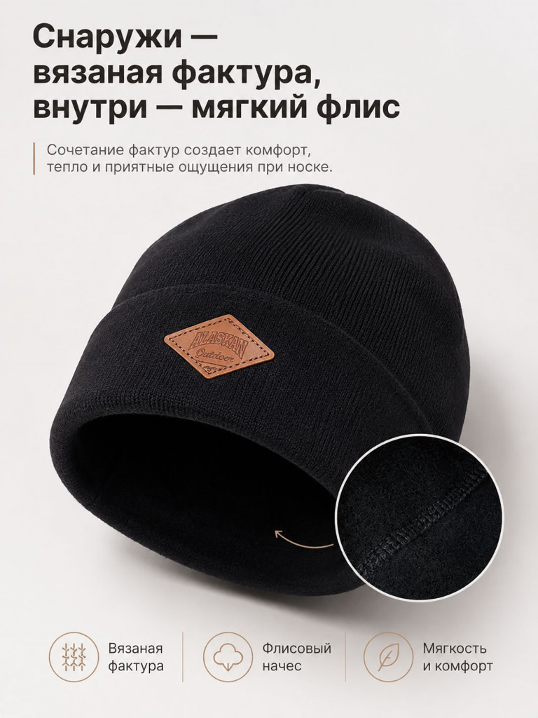 Шапка Alaskan Outdoor флис черный (AH10142) для рыбалки и охоты