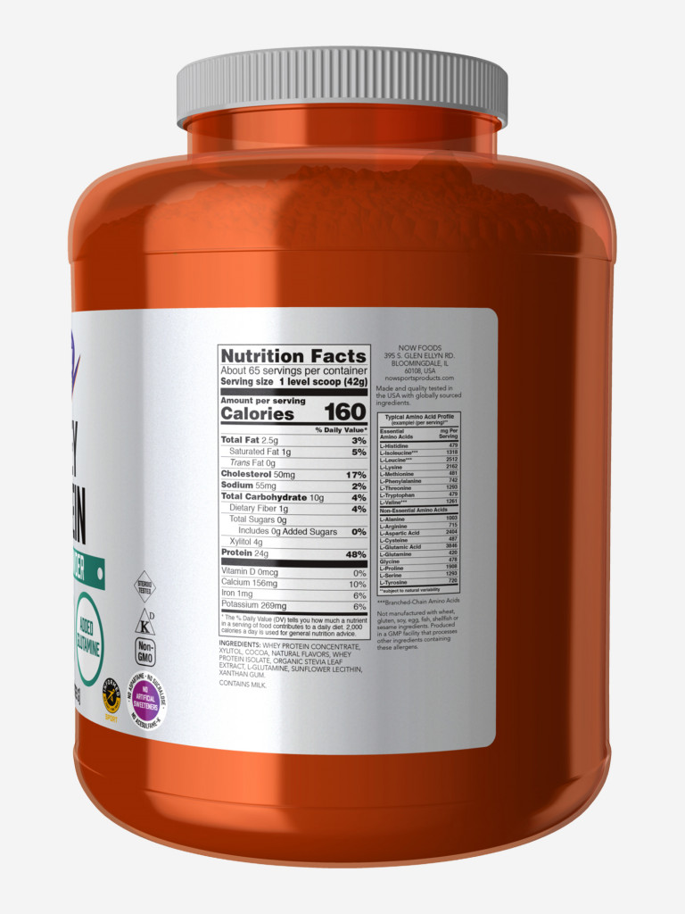 NOW Сывороточный протеин сливочный шоколад 2268 г порошок в банке с мерной ложкой