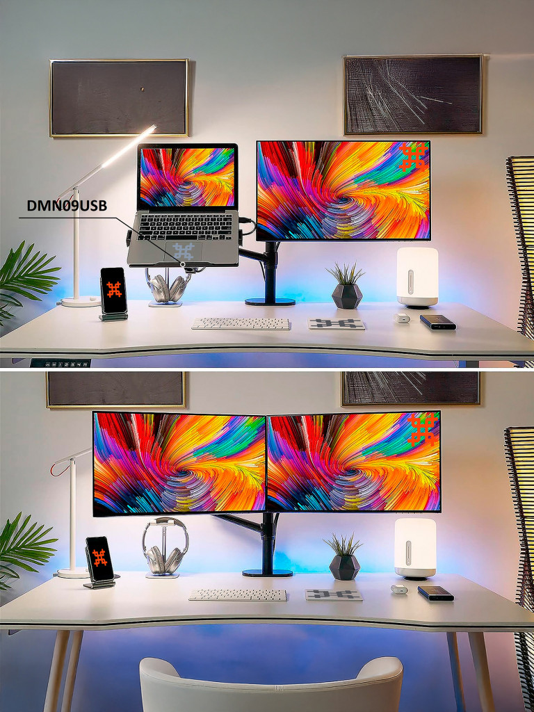 UNITEKI DMN09USB Полка-крепление VESA для ноутбука или планшета раздвижная, на кронштейн, диагональ 12-17 дюймов, с охлаждением и подсветкой RGB
