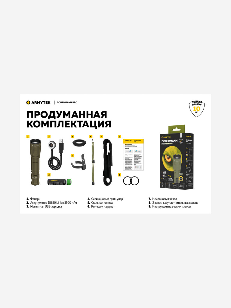 Фонарь ручной Armytek Dobermann Pro Magnet USB Olive, теплый свет