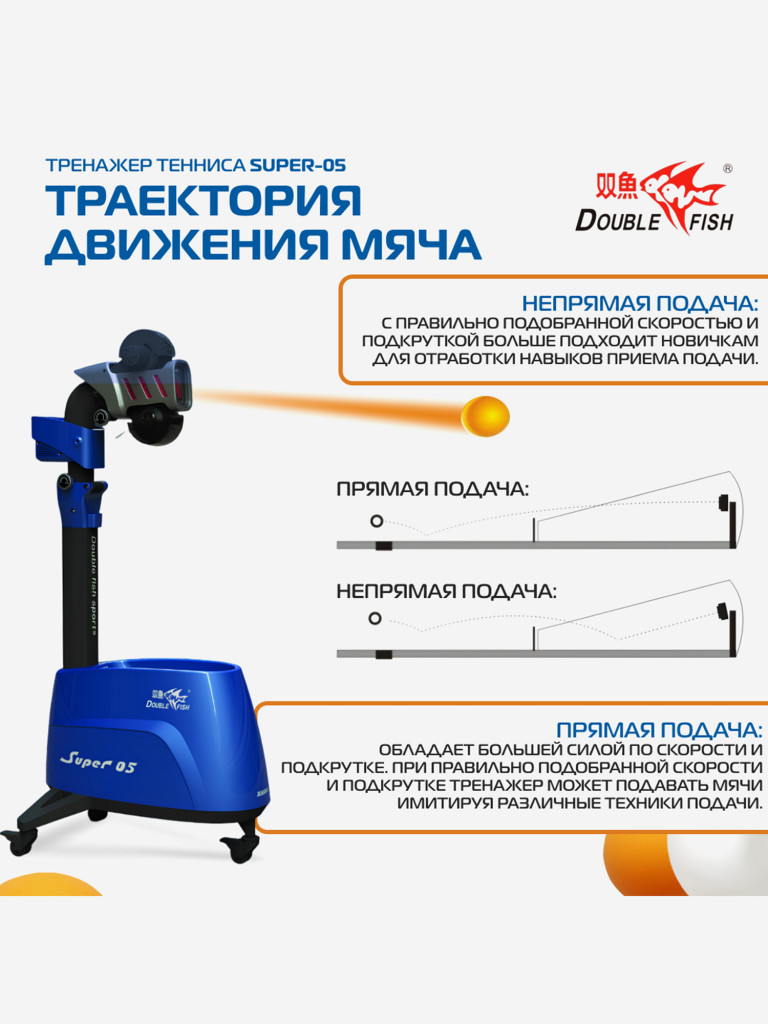 Напольный робот -тренажер для настольного тенниса Double Fish SUPER 5