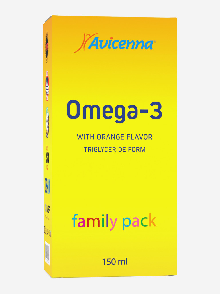 Жидкая Омега-3 Avicenna® с апельсиновым вкусом, 1400мг концентрированных жирных кислот, 150мл