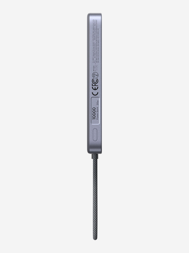 Внешний аккумулятор UGREEN PB570 (75982B) MagFlow Air Ultra-Slim 30W Magnetic 10000mAh Wireless Power Bank USB-C Cable. Цвет: серый космос