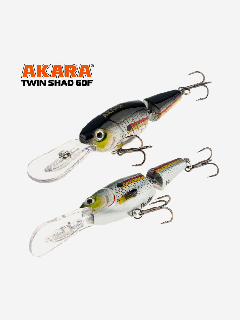 Воблер Akara Twin Shad 60F плавающий для троллинга на щуку, судака, сома, окуня 8гр A103