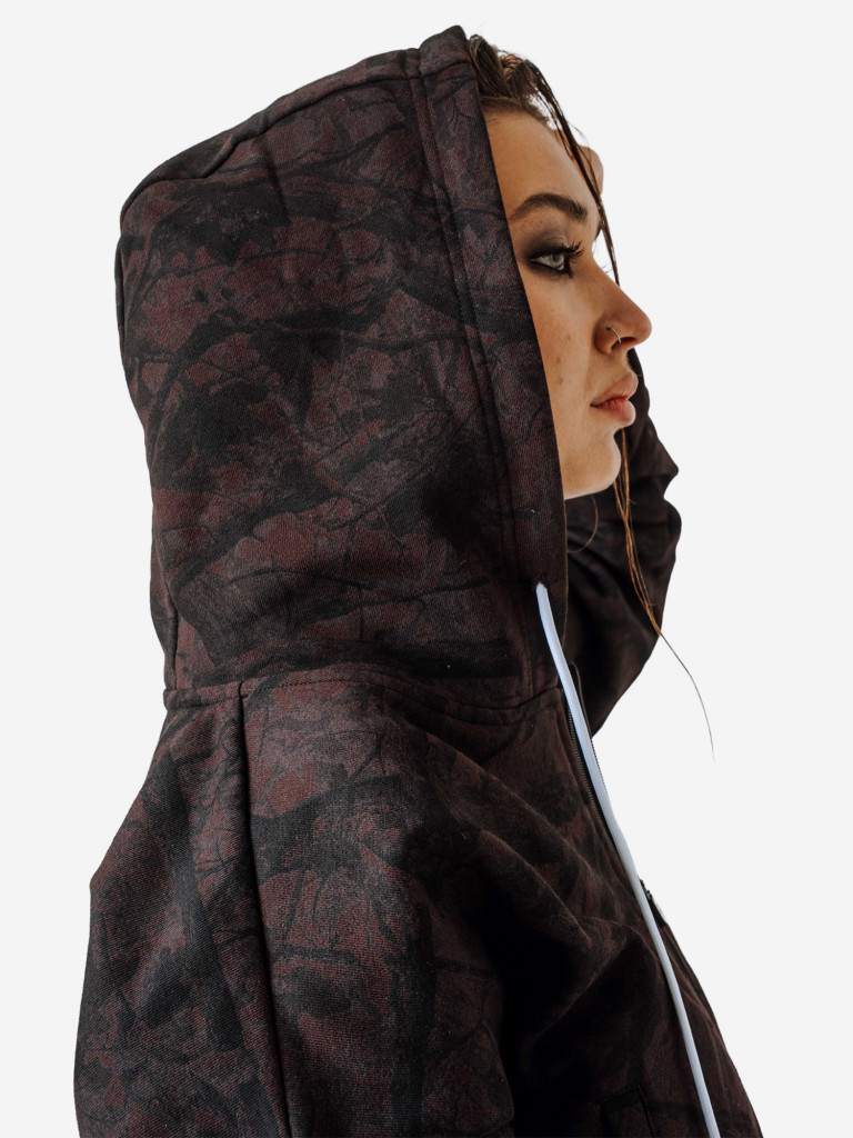 Толстовка женская NEBBIA Relaxed Zip Hoodie POWER 895 Dark brown camo