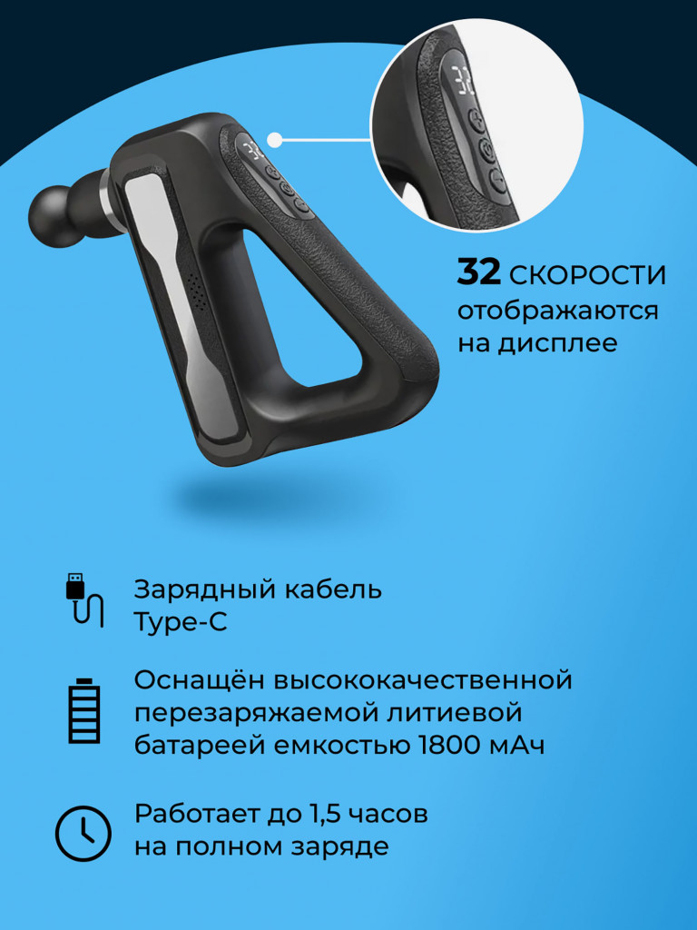 Перкуссионный спортивный массажер для тела Qualigo 32 скорости