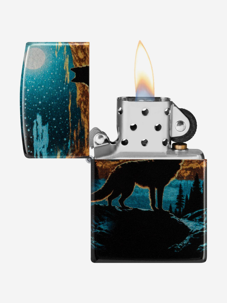 Зажигалка бензиновая ветроустойчивая Zippo Moonlight Wolf Design 540 Tumbled Chrome