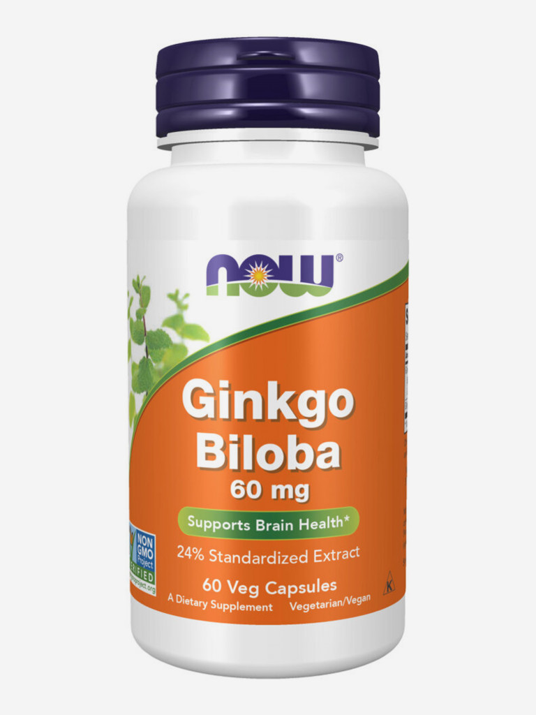 Экстракт гинкго билоба NOW FOODS Ginkgo biloba 60 мг, 60 капсул
