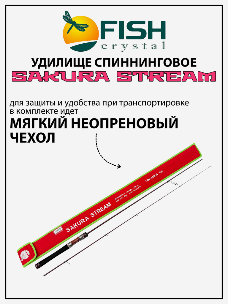 Удилище спиннинговое Sakura Stream, 2 секции, длина 1.95 м, тест 1.2-6 г Carbon Torayca, кольца FUJI (7+1)