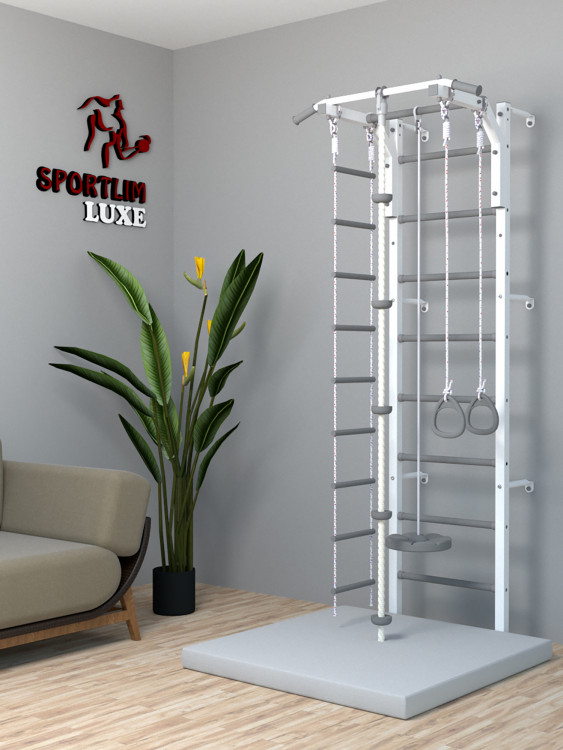 Детская шведская стенка SportLim LUXE со съемным турником "Бело-серая"