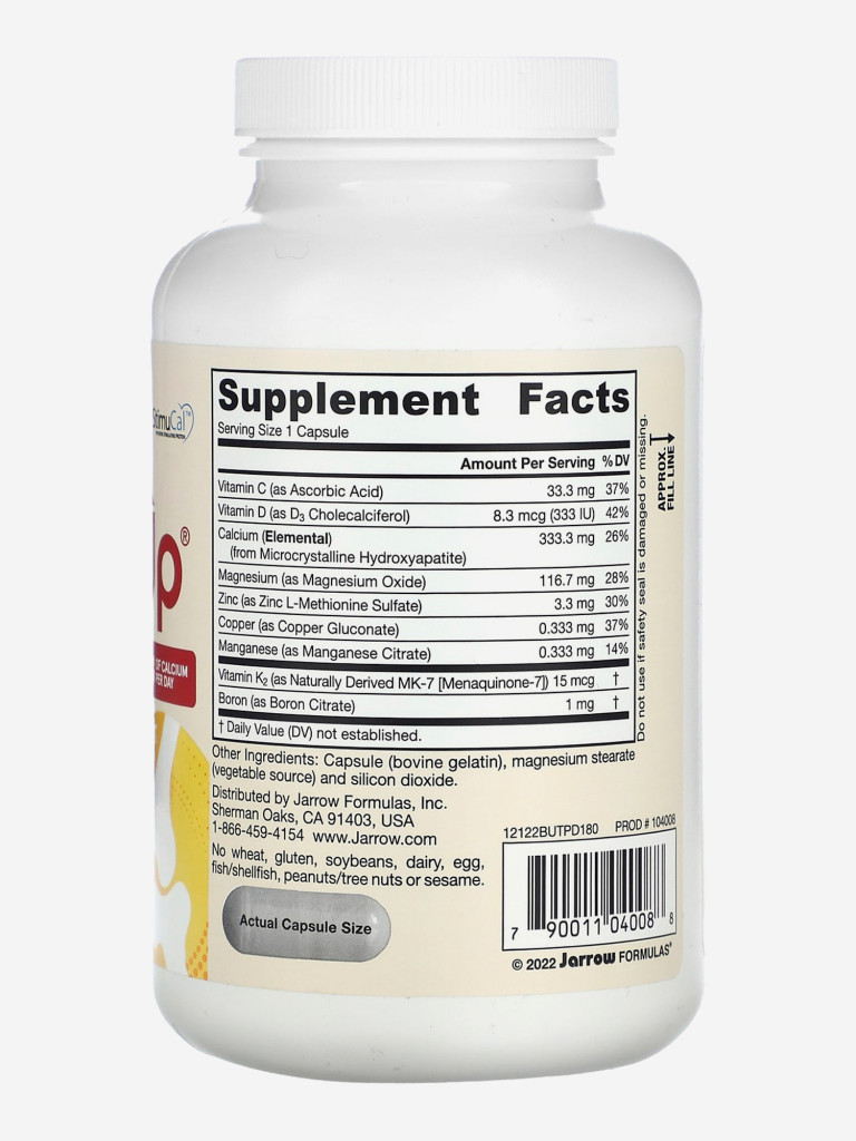 Бад для здоровья и плотности костей, Кальций, витамин Д, k2, цинк, бор, марганец Jarrow Formulas BoneUp 3 per day, 180 caps