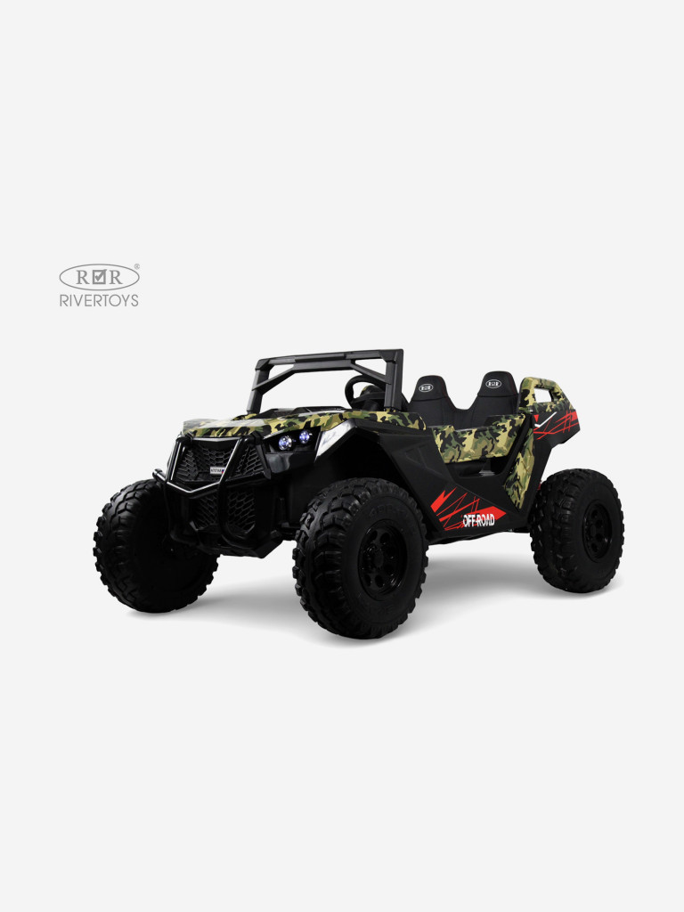 Детский электромобиль RIVERTOYS A707AA LUX NEW 4WD зеленый камуфляж