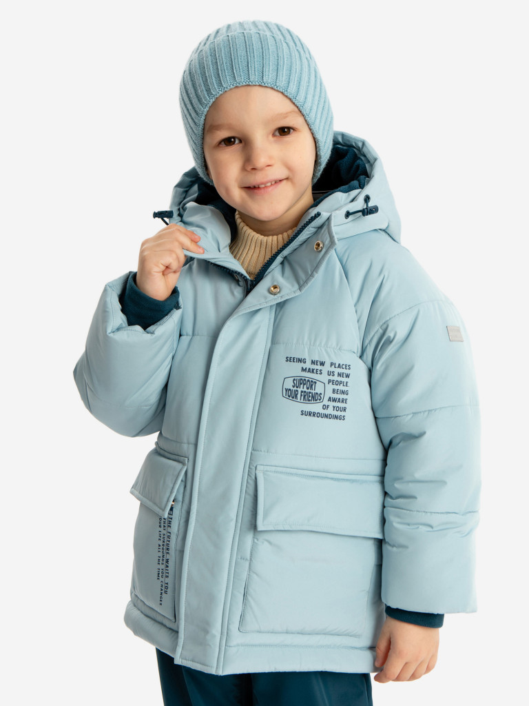 Куртка зимняя водоотталкивающая с капюшоном и манжетами голубая для мальчика Button Blue