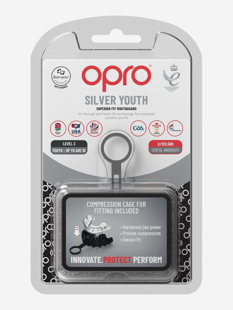 Детская боксерская капа, спортивная для защиты зубов OPRO Self-Fit Silver - Clear