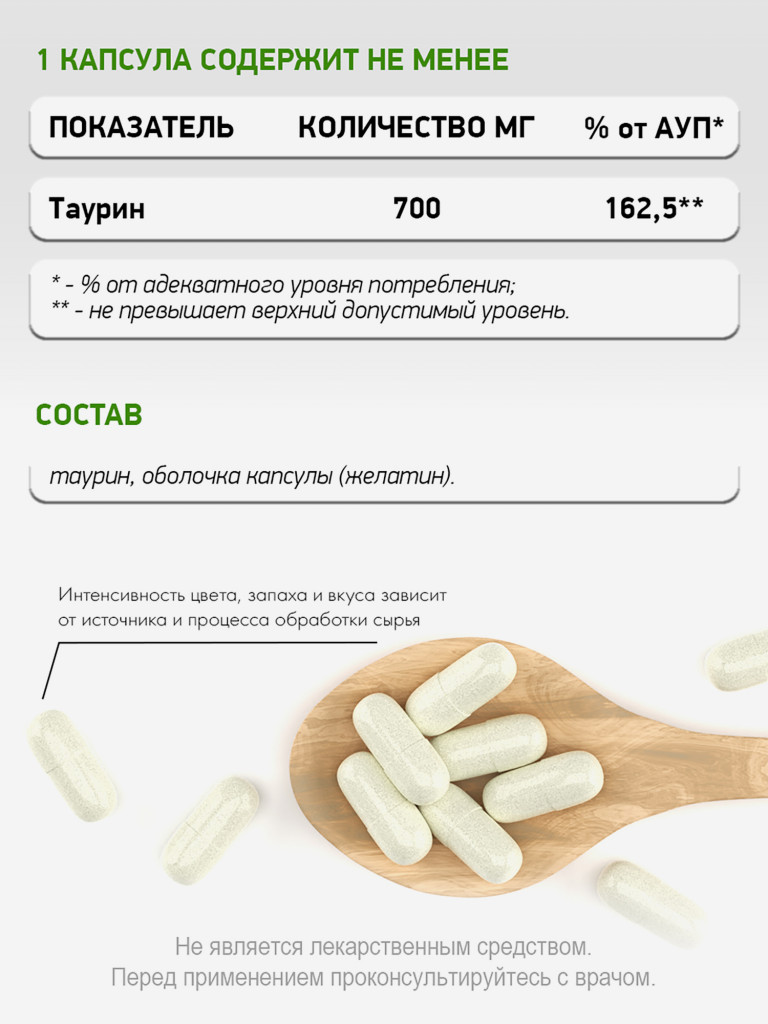 Таурин, NaturalSupp, 60 капсул