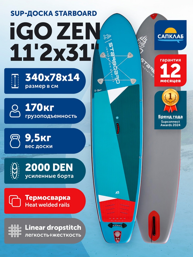 Сапборд надувной Starboard 11.2х31+х+5.5 iGO Zen SC, 340x79x14 см