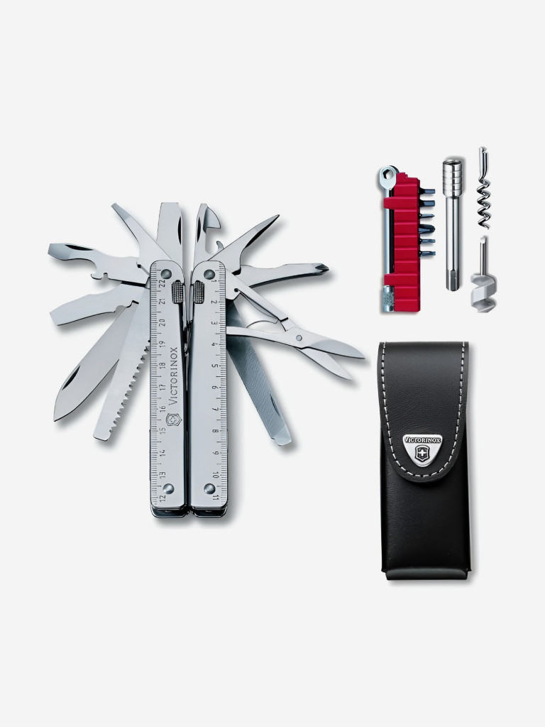 Мультиинструмент складной Victorinox SwissTool X Plus Ratchet, 115 мм, 40 функций, кожаный чехол