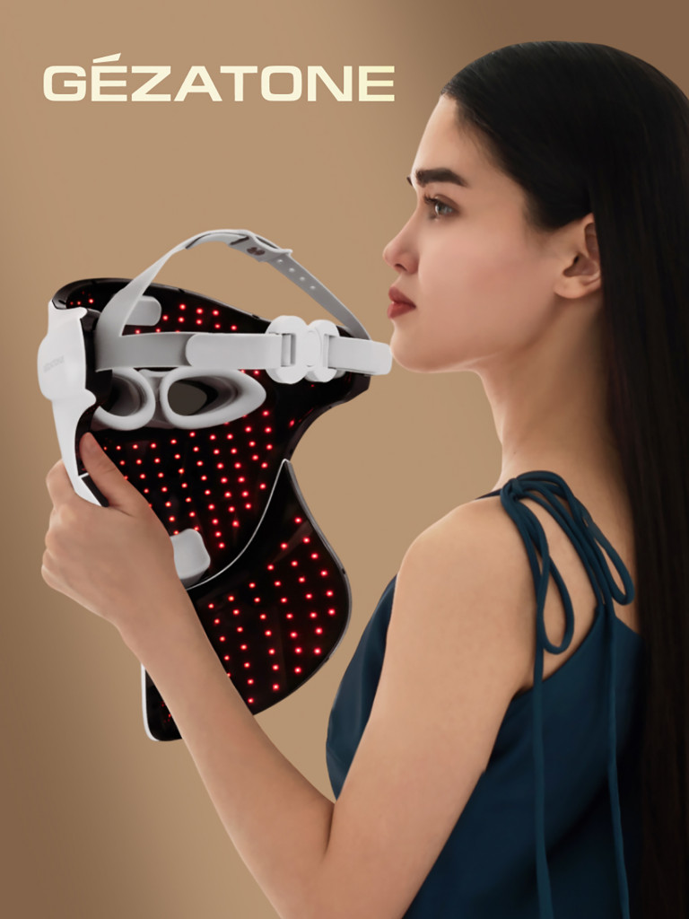 Светодиодная маска для омоложения лица и шеи, LED маска против морщин и воспалений, m1040, Gezatone