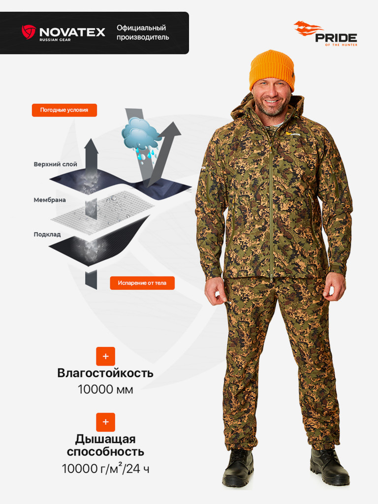 Костюм демисезонный мужской для охоты и рыбалки Магнум PRIDE, софтшелл, лес