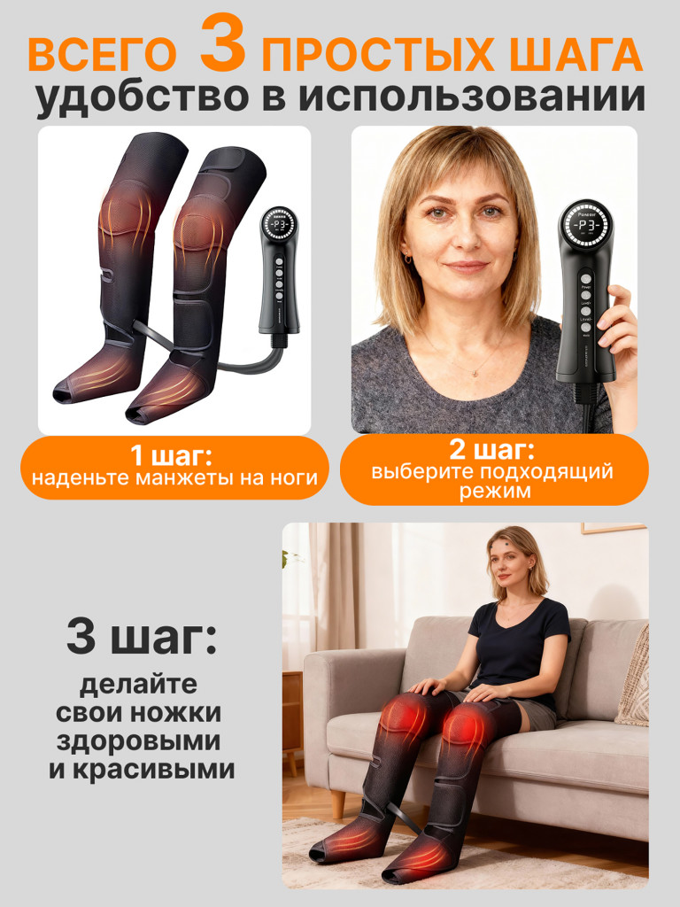 Массажер для ног и ступней SMARTWAVE 203 электрический, лимфодренажный / прессотерапия с инфракрасным прогревом