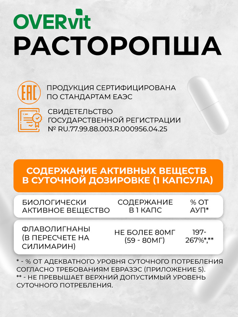 Расторопши экстракт форте OVER, 60 капсул