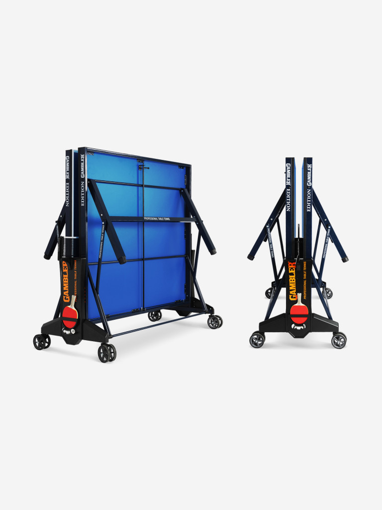 Стол теннисный GAMBLER Edition Indoor Синий, профессиональный, для помещений, для школ, складной, с встроенной сеткой и колесами