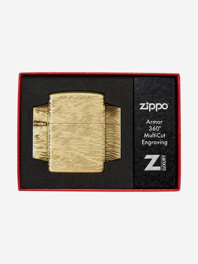 Зажигалка бензиновая ветроустойчивая Zippo Armor Luxury Waves Design Tumbled Brass