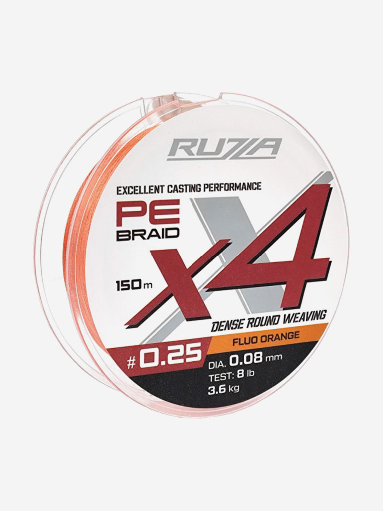 Шнур X4 150м Fluo Orange 0,08мм 3,6кг/8lb