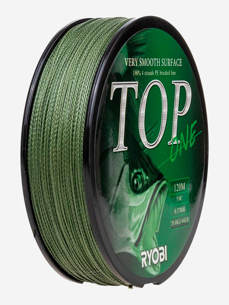 Шнур плетеный для рыбалки Ryobi TOP PE4X, 120м, 0,370мм, 20кг, темно-зеленый