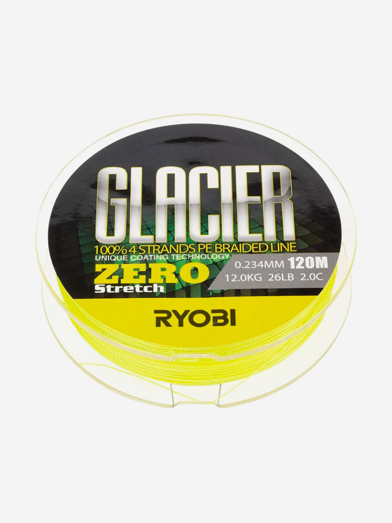 Шнур плетеный для рыбалки Ryobi GLACLER ZERO 120м, 0,234мм, 12кг, желтый