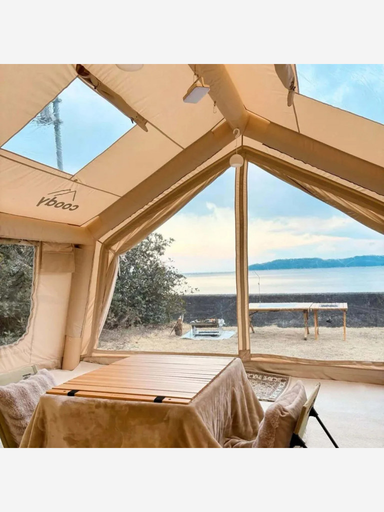 Надувная палатка Coody 17.28 Pro Beige, 17.2 м², 4–6 человек, 2 входа, дымоход