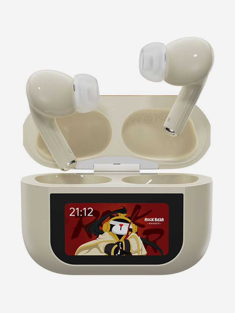Беспроводные наушники с шумоподавлением и цветным дисплеем ROCK A5 Pro Smart Touch Screen ANC TWS Earphones белые